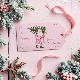 Rosa Weihnachten Retro Vintager Weihnachtsmann bis Geschenkanhänger