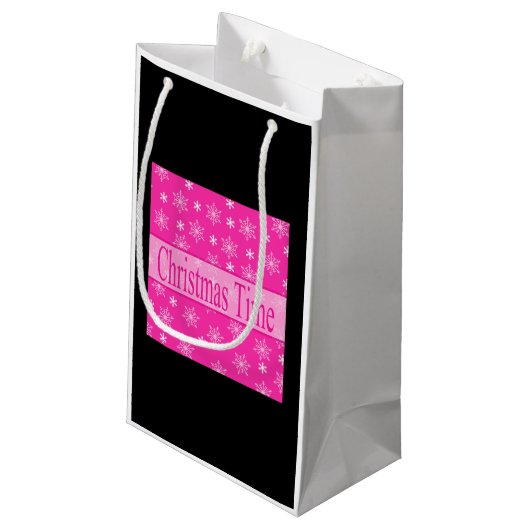 Rosa Weihnachten Schneeflocken Kleine Geschenktüte (Rückseite Schrägansicht)