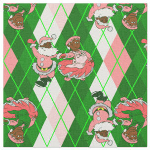 rosa Weihnachten schwarzer Santa Ehefrau Karo Stoff
