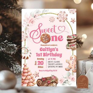 Rosa Weihnachten Süße Ein Winter erster Geburtstag Einladung