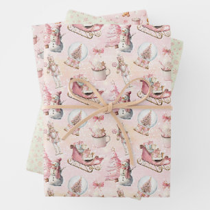 Rosa Weihnachten Süße Pastellfarben Geschenkpapier Set