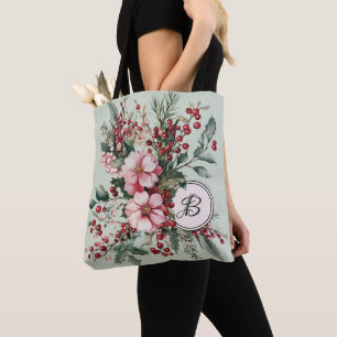 Rosa Weihnachten Wasserfarbe Floral Monogramm Tasc Tasche