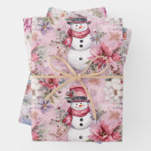 Rosa Weihnachten Winter Snowmen Florenz Wasserfarb Geschenkpapier Set (Beispiel)