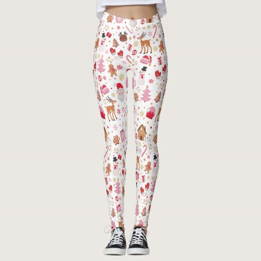 Rosa Weihnachten Winter Wunderland Weihnachtsmann Leggings (Vorderseite)