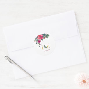 Rosa Weihnachts-Blumen-Hochzeits-Monogramme Runder Aufkleber