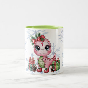 Rosa Weihnachts-Dino-Mädchen-Baby-Party Zweifarbige Tasse