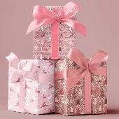 Rosa Weihnachts Glitzer Look Bäume Rentier Geschenkpapier Set