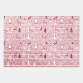 Rosa Weihnachts Glitzer Look Bäume Rentier Geschenkpapier Set (Vorderseite 2)