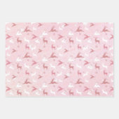 Rosa Weihnachts Glitzer Look Bäume Rentier Geschenkpapier Set (Vorderseite)