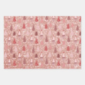 Rosa Weihnachts Glitzer Look Bäume Rentier Geschenkpapier Set (Vorderseite 3)