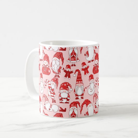 Rosa Weihnachts-Gnom & Lebkuchen-Muster Kaffeetasse (Vorderseite Links)