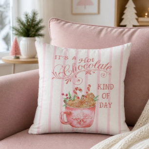 Rosa Weihnachts-Heiße-Schokolade-Tasse-Wurfkissen Kissen