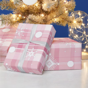 Rosa Weihnachts-Karomuster Schneeflocken Muster Geschenkpapier