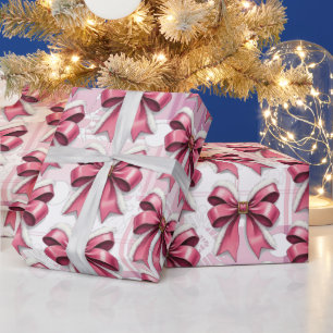 Rosa Weihnachts-Karomuster Schneekristalle Bogen M Geschenkpapier