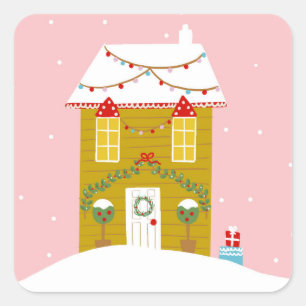 Rosa Weihnachts-Party Kindergeburtstag Urlaub Quadratischer Aufkleber