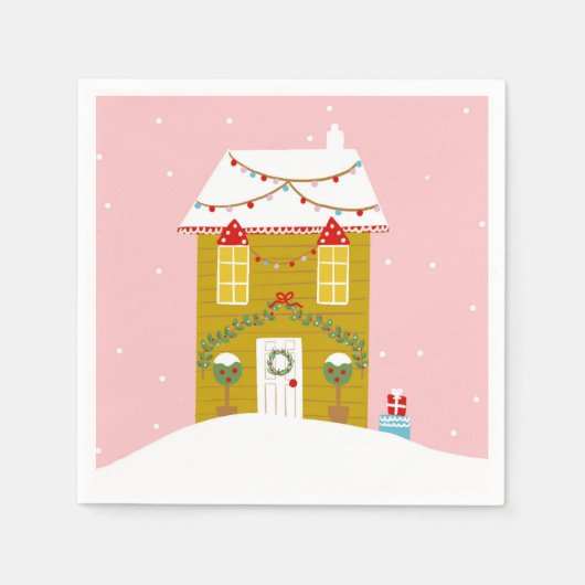 Rosa Weihnachts-Party Kindergeburtstag Urlaub Serviette (Vorderseite)