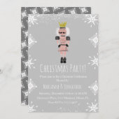 Rosa Weihnachts-Party Nutcracker Snowflakes Einladung (Vorne/Hinten)