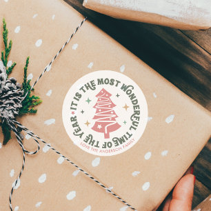 Rosa Weihnachts Retro Runder Aufkleber