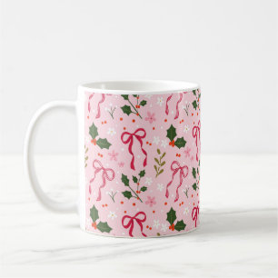 Rosa Weihnachts-Stechpalmen-Schleifen-Tasse Kaffeetasse