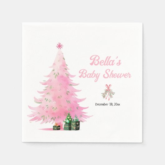 Rosa Weihnachts-Winterbaum Kinderdusche Serviette (Vorderseite)