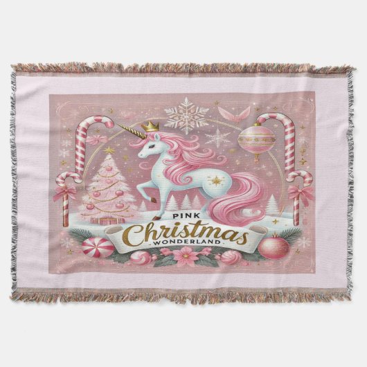 Rosa Weihnachts-Wunderland-Einhorn Decke (Vorderseite)