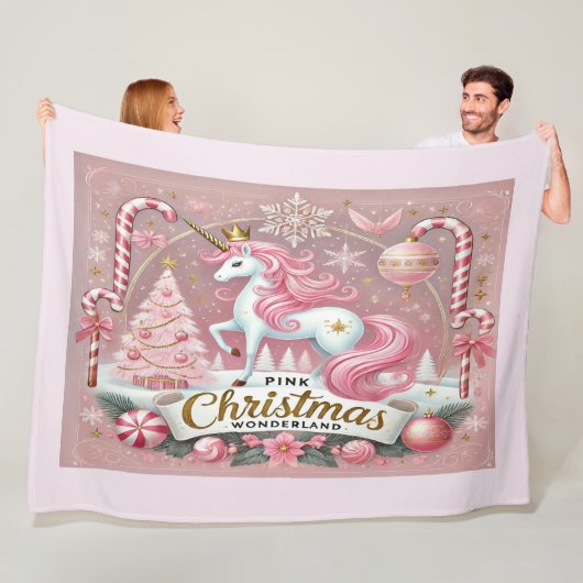 Rosa Weihnachts-Wunderland-Einhorn  Fleecedecke (Beispiel)