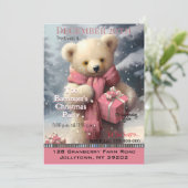 Rosa Weihnachtsbär Jährliches Party Einladung (Stehend Vorderseite)
