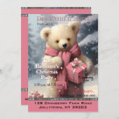 Rosa Weihnachtsbär Jährliches Party Einladung (Vorne/Hinten)