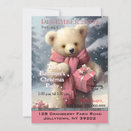 Rosa Weihnachtsbär Jährliches Party Einladung