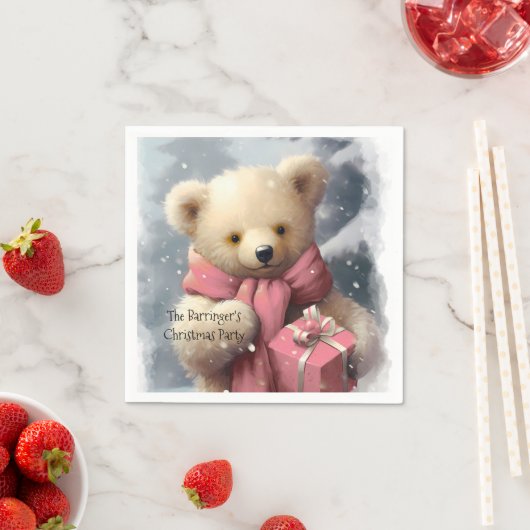 Rosa Weihnachtsbär Serviette (Beispiel)