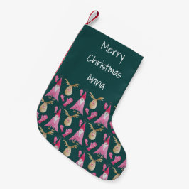 Rosa Weihnachtsbär und Rentiere mit Handschuhen Kleiner Weihnachtsstrumpf
