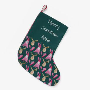 Rosa Weihnachtsbär und Rentiere mit Handschuhen Kleiner Weihnachtsstrumpf