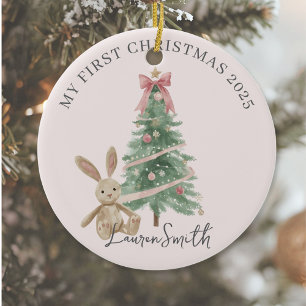 Rosa Weihnachtsbaum Baby Mädchen Erstes Weihnachte Keramik Ornament