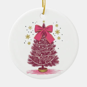 Rosa Weihnachtsbaum Coquette-Schleife Weihnachten  Keramik Ornament