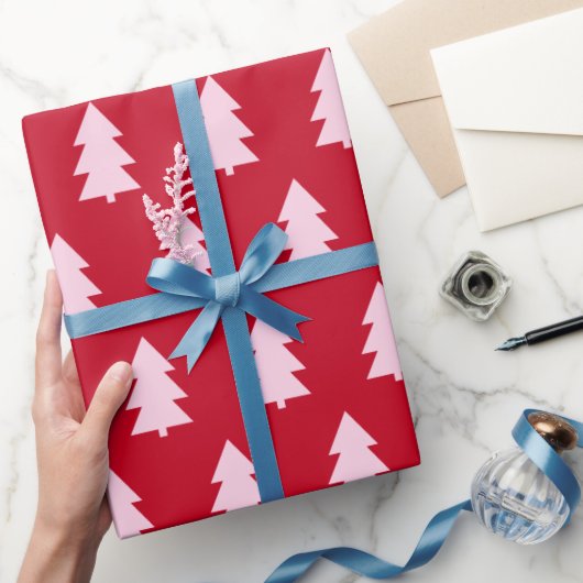 Rosa Weihnachtsbaum Dunkelrot Geschenkpapier (Schenken)