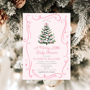 Rosa Weihnachtsbaum Ein fröhlicher kleiner Baby-Em Einladung