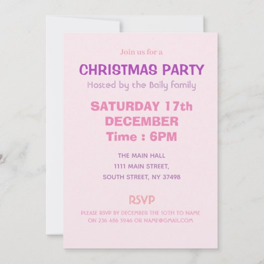 Rosa Weihnachtsbaum Einladung (Rückseite)