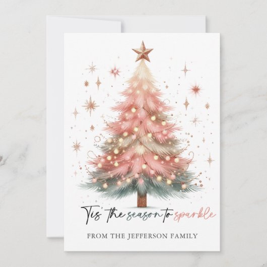 Rosa Weihnachtsbaum Feiertagskarte (Vorderseite)