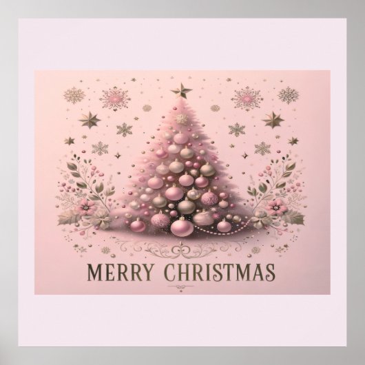 Rosa Weihnachtsbaum Frohe Weihnachten Poster (Vorne)