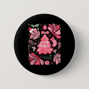 Rosa Weihnachtsbaum fröhlich und hell Weihnachten Button
