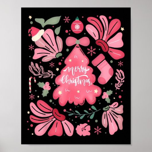 Rosa Weihnachtsbaum fröhlich und hell Weihnachten Poster (Vorne)