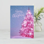 Rosa Weihnachtsbaum fröhliche Weihnachtskarte Einladung (Stehend Vorderseite)