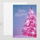 Rosa Weihnachtsbaum fröhliche Weihnachtskarte Einladung (Vorne/Hinten)