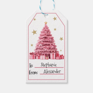 Rosa Weihnachtsbaum Geschenkanhänger