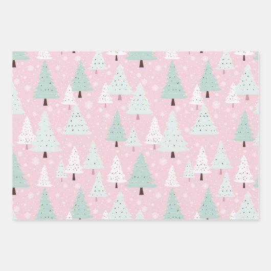 Rosa Weihnachtsbaum Geschenkpapier Set (Vorderseite)