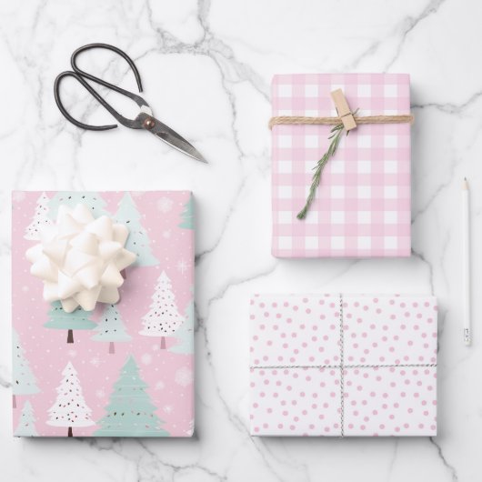 Rosa Weihnachtsbaum Geschenkpapier Set (Vorderseite)