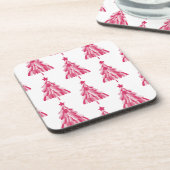 Rosa Weihnachtsbaum Getränkeuntersetzer (Linke Seite)