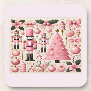 Rosa Weihnachtsbaum-Getränkuntersetzer mit Nusskna Getränkeuntersetzer