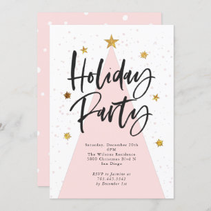 Rosa Weihnachtsbaum Gold Stars Feier Einladung
