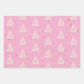 Rosa Weihnachtsbaum Goldene Schneeflocken Geschenkpapier Set (Vorderseite)